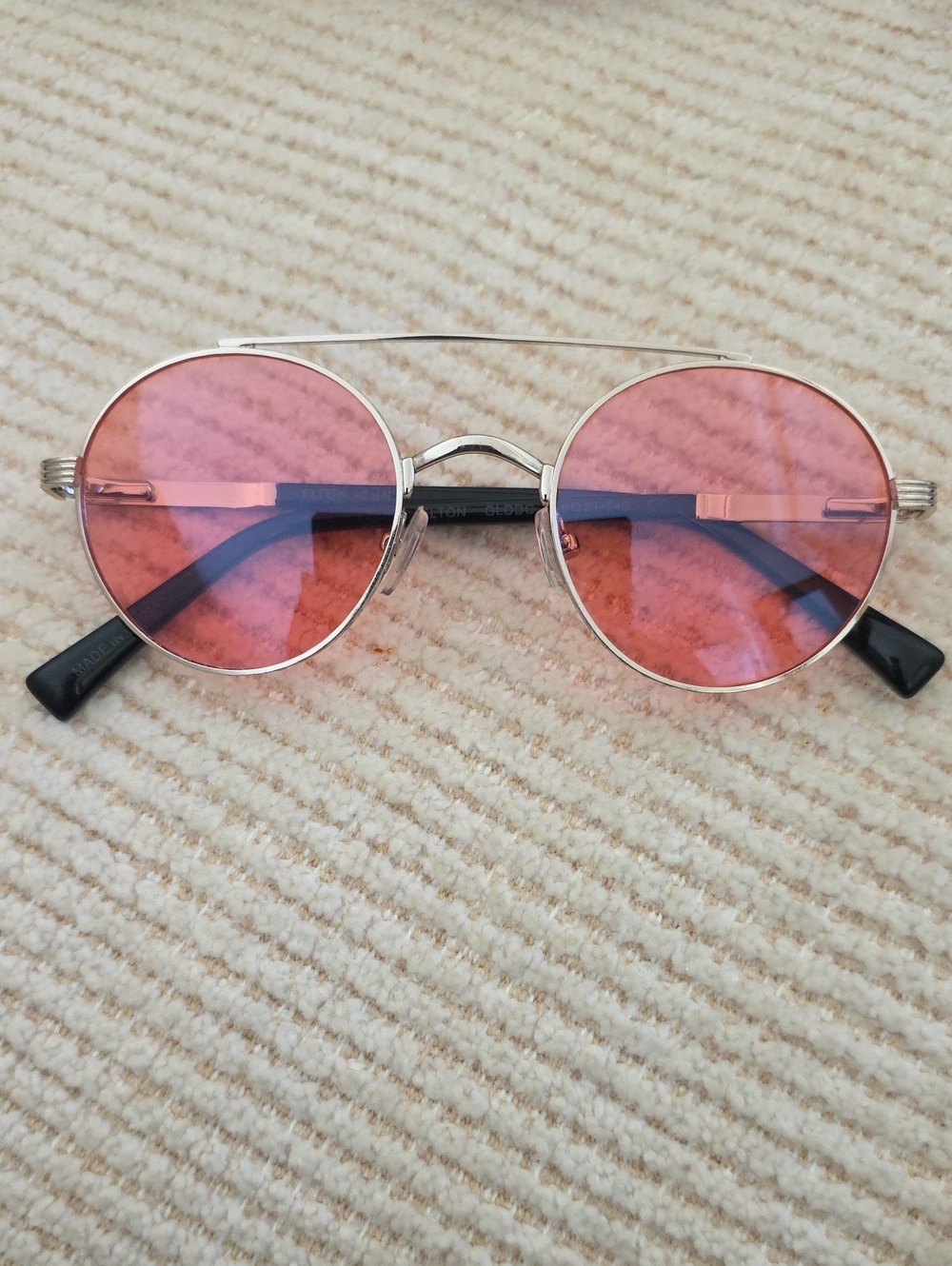 Elton John Eyewear "Elton" round sunglasses featuring pink lenses &  gold Frame